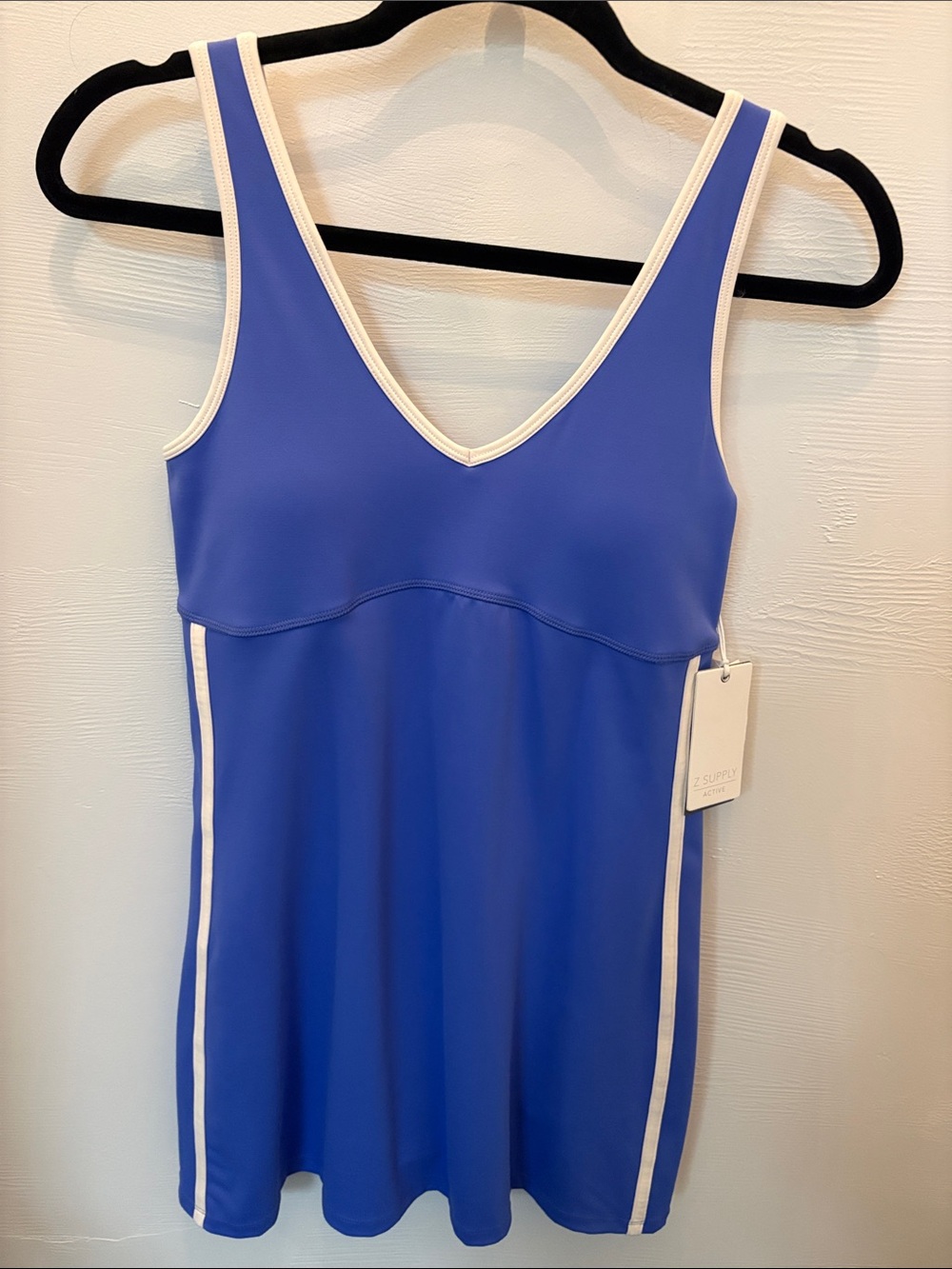 Z Supply Active Baja Blue V-Neck Tank Dress with White Trim